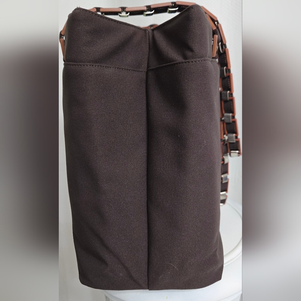 NWOT Salvatore Ferragamo Tote in Brown Nylon with Orange Vara Chain Straps - Picture 4 of 8